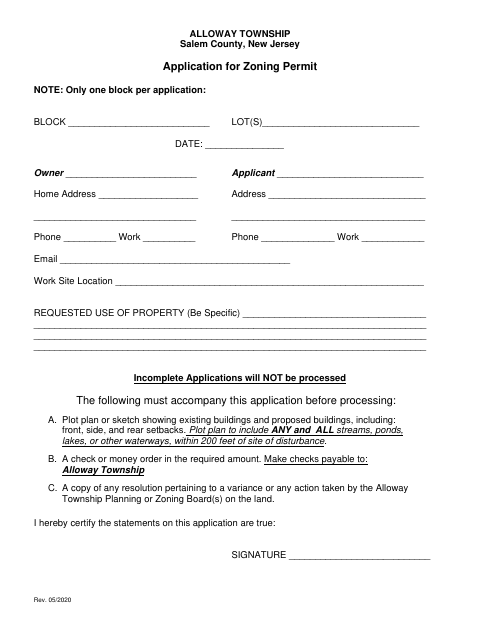 First page of the Application for Zoning Permit