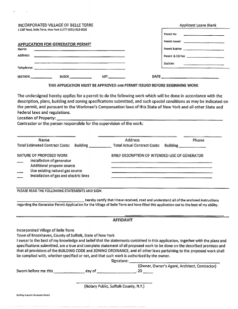 First page of the Generator Permit Application