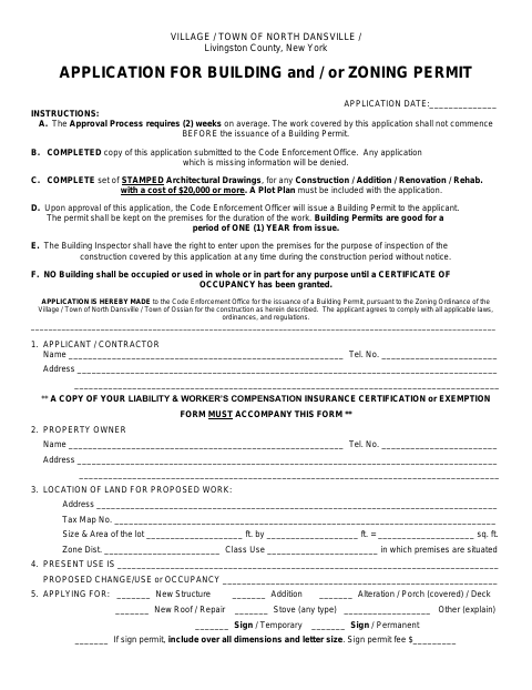 First page of the Application for Building and/or Zoning Permit