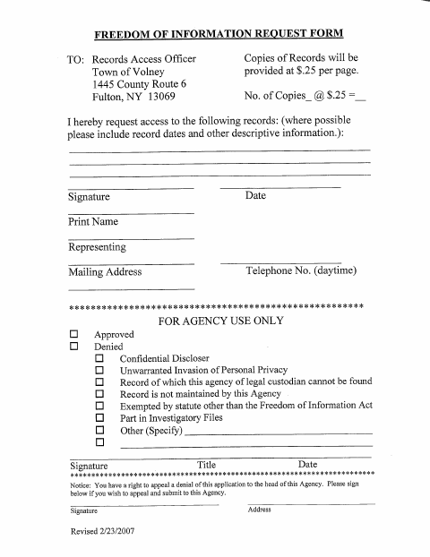 First page of the Freedom of Information Request Form