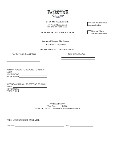 First page of the Alarm System Application
