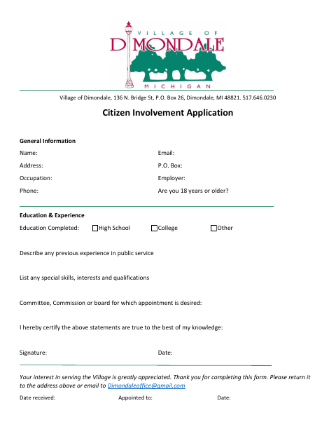 First page of the Citizen Involvement Application