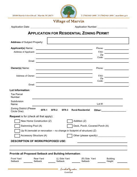 First page of the Application for Residential Zoning Permit