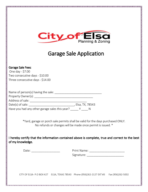 First page of the Garage Sale Application