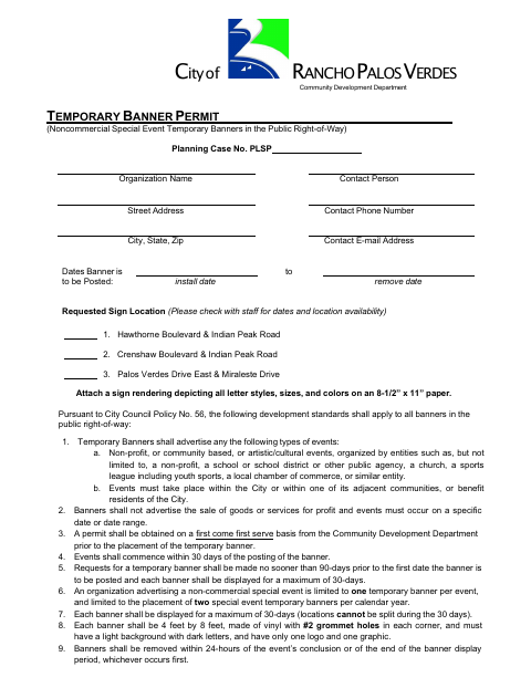 First page of the Temporary Banner Permit