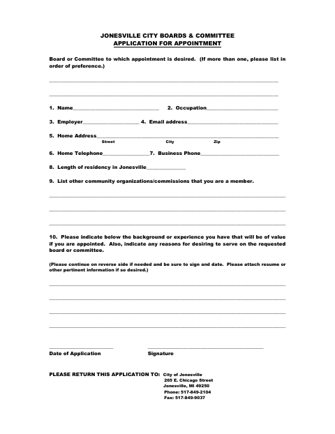 First page of the Boards & Committee Application for Appointment