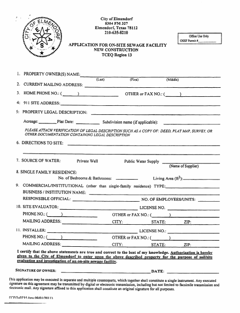 First page of the Application for Septic Permit