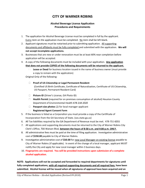 First page of the Commercial Alcohol Application
