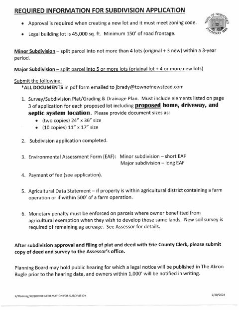 First page of the Subdivision Application