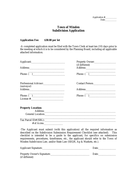First page of the Subdivision Application