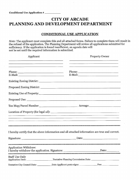 First page of the Conditional Use Application