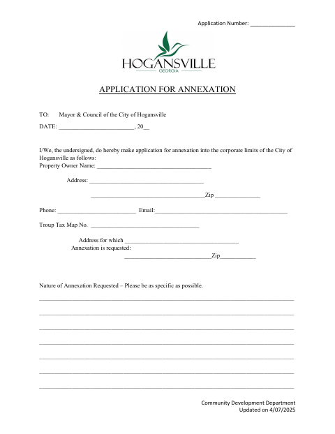 First page of the Annexation Application