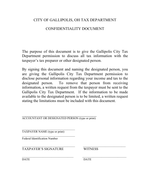 First page of the Tax Department Confidentiality Document