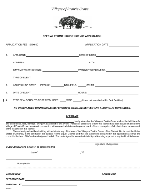 First page of the Special Permit Liquor License Application