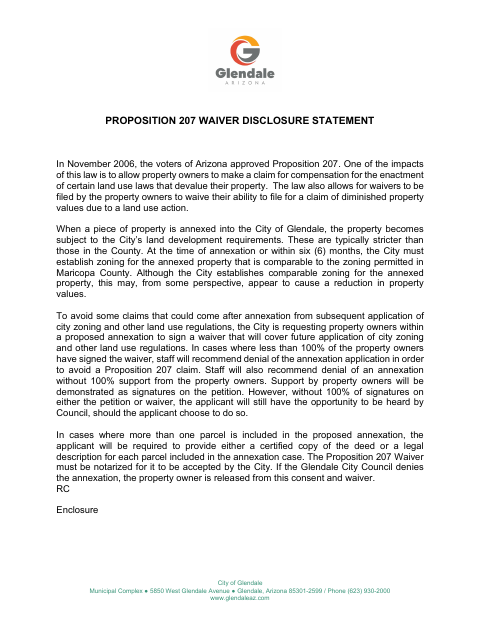 First page of the Proposition 207 Waiver Disclosure Statement