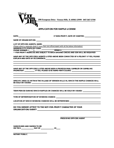 First page of the Raffle License Application