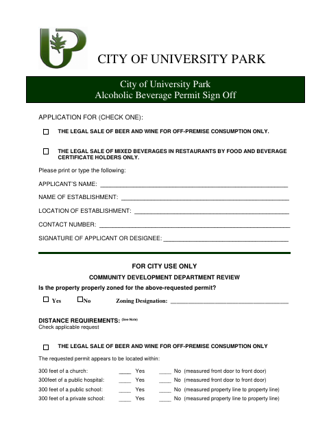 First page of the Application for Alcohol Beverage Permit