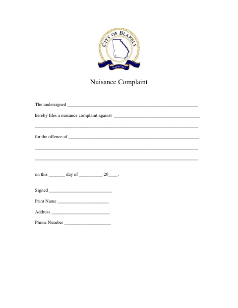 First page of the Nuisance Complaint