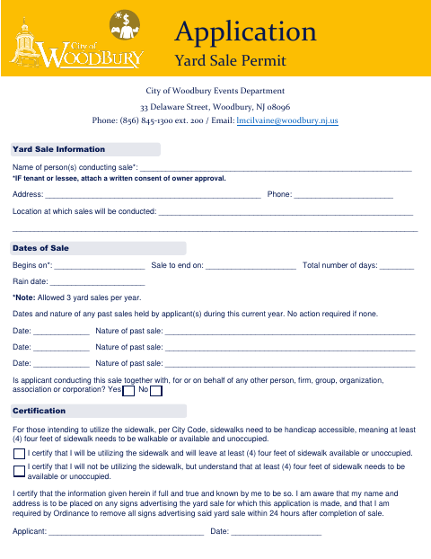 First page of the Yard Sale Permit Application