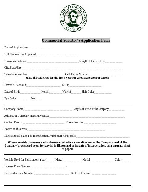 First page of the Commercial Solicitor's Application Form
