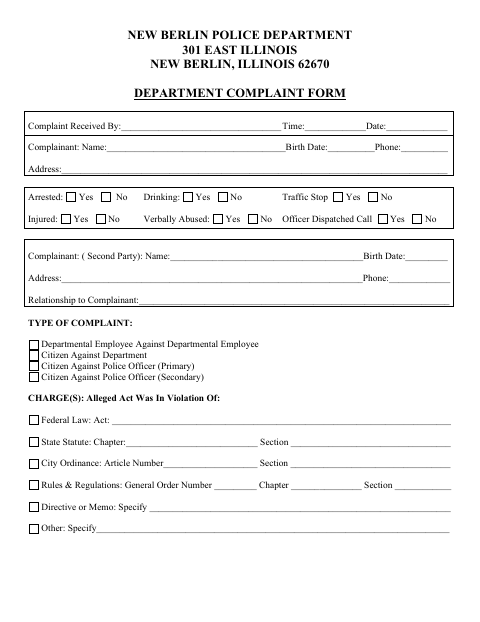 First page of the Department Complaint Form