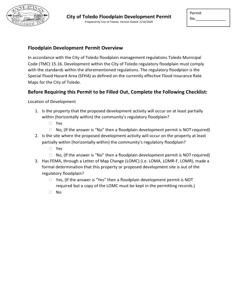 First page of the Floodplain Development Permit