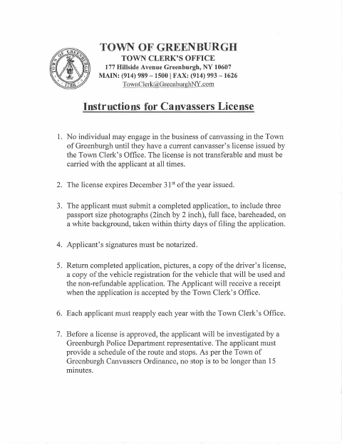 First page of the Canvassers License Application