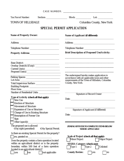 First page of the Special Permit Application