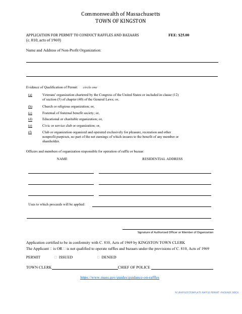 First page of the Raffle and Bazaar Permit Application