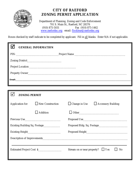 First page of the Zoning Permit Application