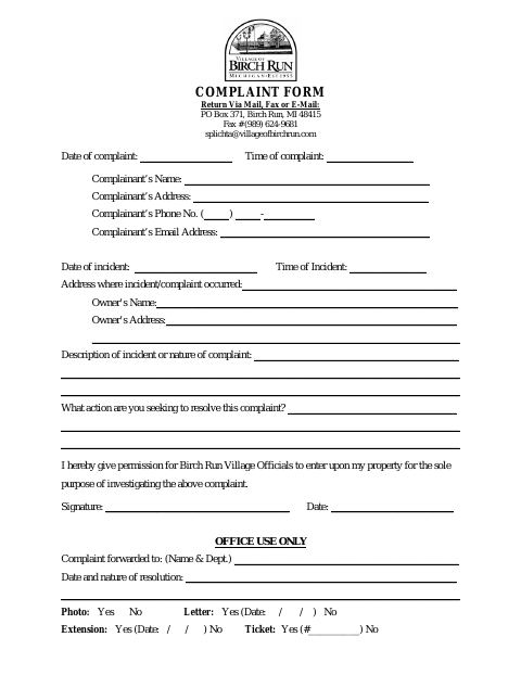 First page of the General Complaint Form