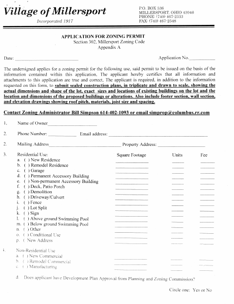 First page of the Zoning Permit Application