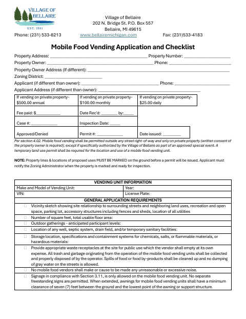 First page of the Mobile Food Vending Application and Checklist