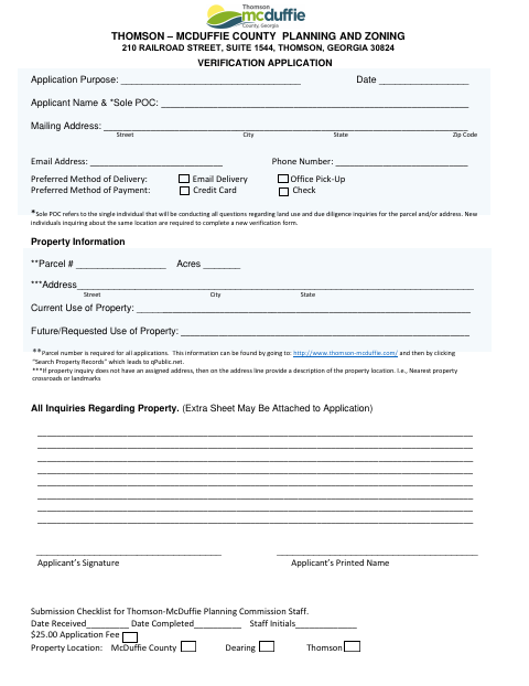 First page of the Verification Application