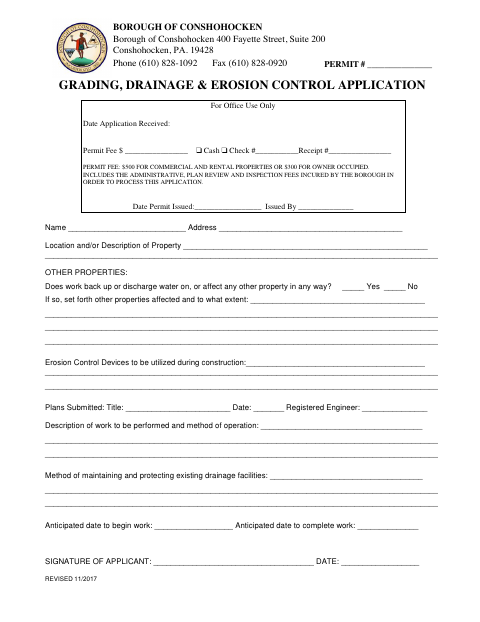 First page of the Grading, Drainage & Erosion Control Application