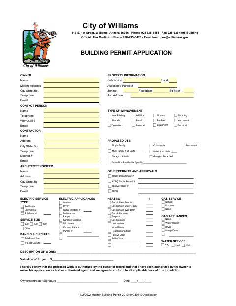 First page of the Building Permit Application