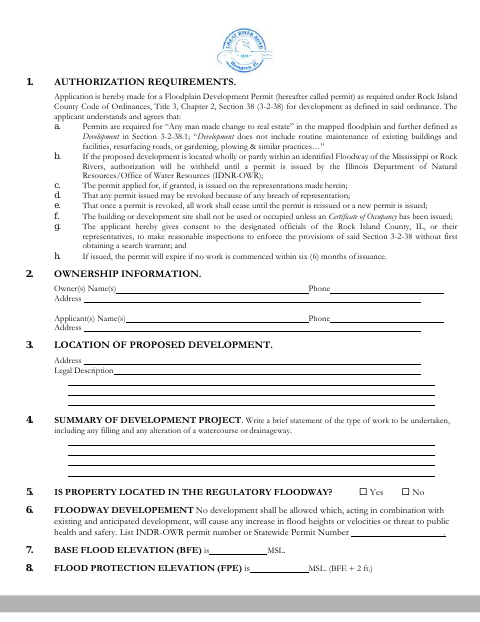 First page of the Floodplain Development Permit