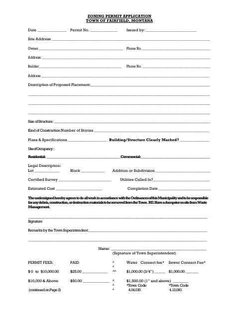 First page of the Zoning Permit Application