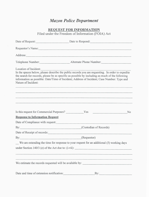 First page of the Police FOIA Request Form