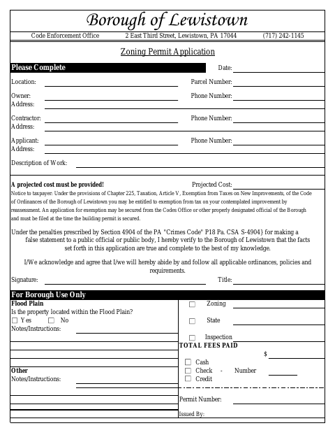 First page of the Zoning Permit Application