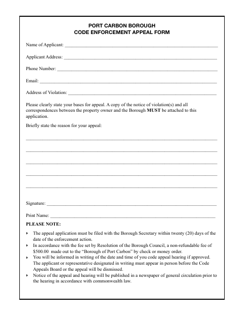 First page of the Code Enforcement Appeal Form