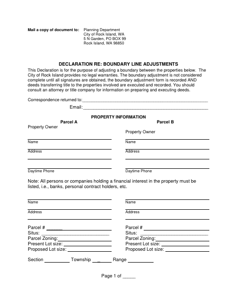 First page of the Declaration Regarding Boundary Line Adjustments