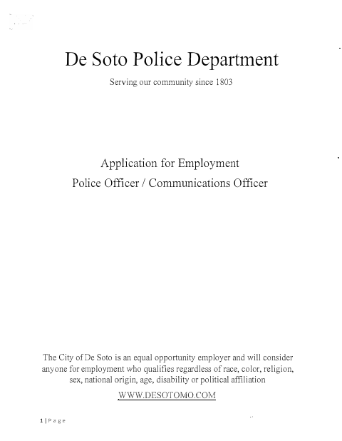 First page of the Police Department Employment Application