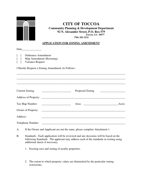 First page of the Application for Zoning Amendment