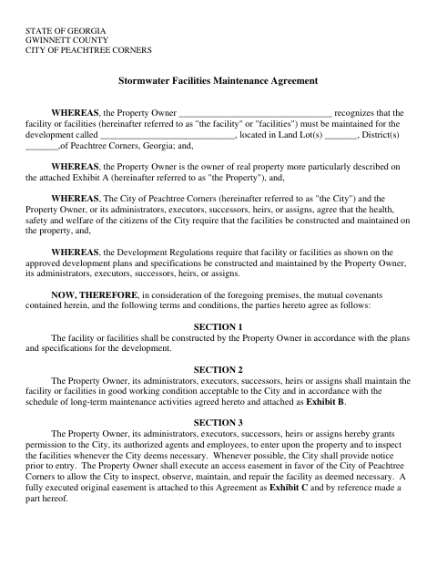 First page of the Stormwater Facilities Maintenance Agreement