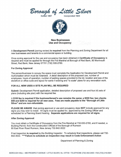First page of the New Business Use and Occupancy Application