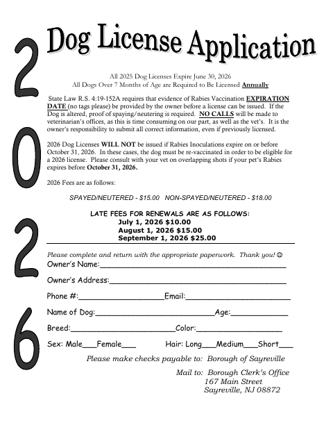 First page of the Dog License Application