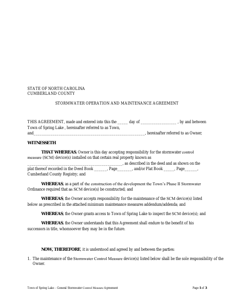 First page of the Stormwater Operation and Maintenance Agreement