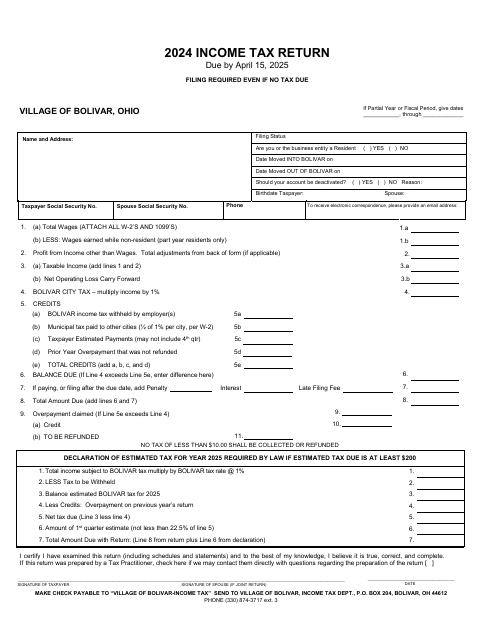 First page of the 2024 Individual Income Tax Return