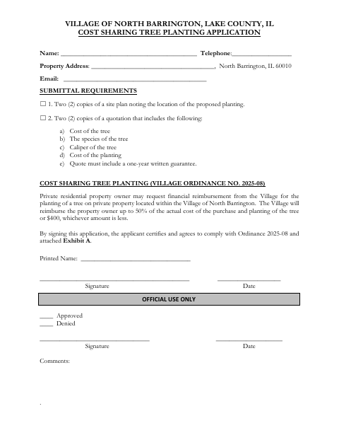 First page of the Cost Sharing Tree Planting Application